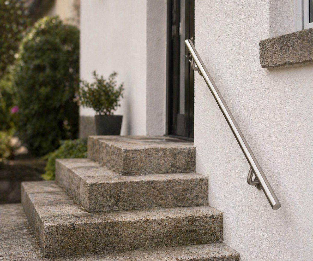 Aussentreppe mit wetterfestem Edelstahl-Handlauf