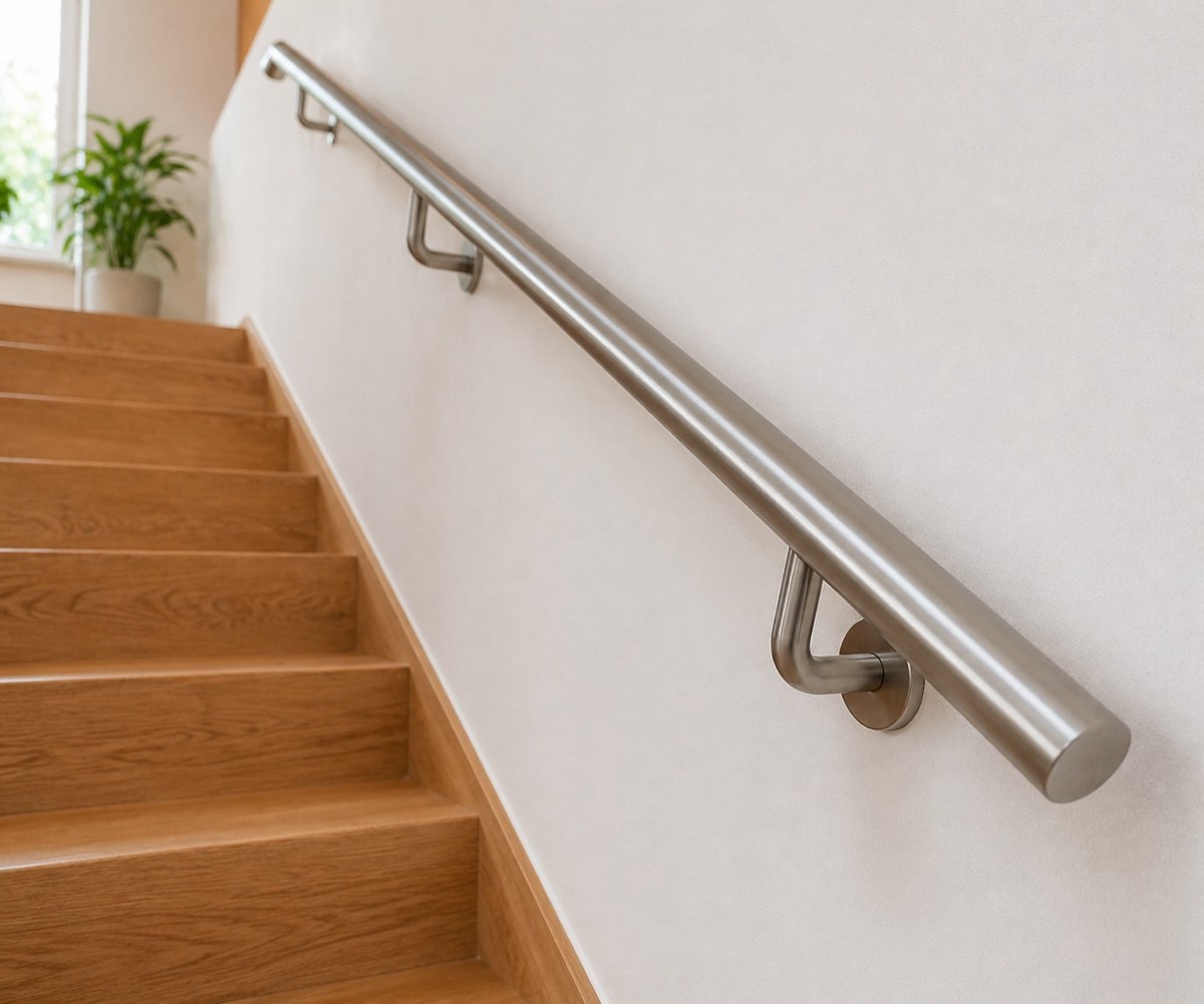 Innentreppe mit Edelstahl-Handlauf